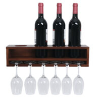 Weinregal Wandbar für 4 Flaschen 6 Gläser 12x48x12cm braun