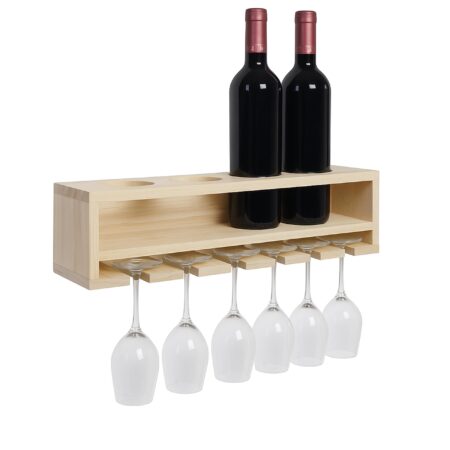 Weinregal Wandbar für 4 Flaschen 6 Gläser 12x48x12cm natur