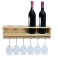 Weinregal Wandbar für 4 Flaschen 6 Gläser 12x48x12cm natur