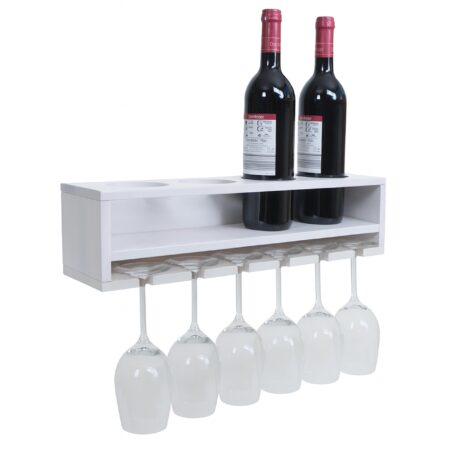 Weinregal Wandbar für 4 Flaschen 6 Gläser 12x48x12cm weiss