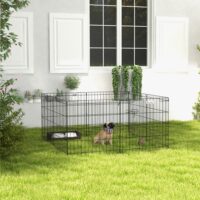 Welpenlaufstall mit Tür für kleine Hunde Indoor Outdoor schwarz