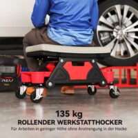 Werkstatthocker mit Rollen und Ablage belastbar bis 135kg grau
