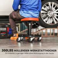 Werkstatthocker höhenverstellbar belastbar mit Rollen und Ablage
