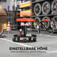 Werkstatthocker höhenverstellbar belastbar mit Rollen und Ablage