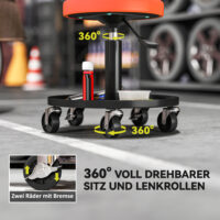 Werkstatthocker höhenverstellbar belastbar mit Rollen und Ablage