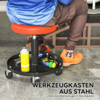 Werkstatthocker höhenverstellbar belastbar mit Rollen und Ablage