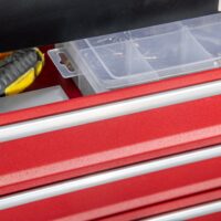 Werkzeugkoffer abschliessbar mit 4 Schubladen aus Stahl schwarz rot