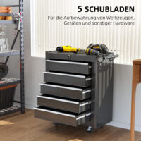 Werkzeugschrank rollbar mit 5 Schubladen aus Stahl schwarz