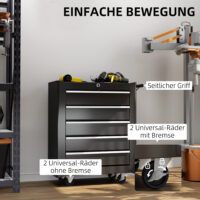 Werkzeugschrank rollbar mit 5 Schubladen aus Stahl schwarz