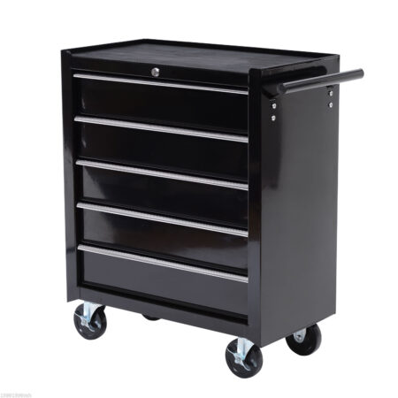 Werkzeugschrank rollbar mit 5 Schubladen aus Stahl schwarz