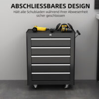 Werkzeugschrank rollbar mit 5 Schubladen aus Stahl schwarz