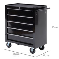 Werkzeugschrank rollbar mit 5 Schubladen aus Stahl schwarz