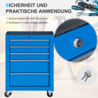Werkzeugschrank rollbar mit 5 Schubladen für Werkstatt aus Stahl