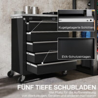 Werkzeugschrank rollbar mit 5 Schubladen für Werkstatt