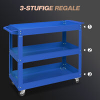 Werkzeugwagen rollbar mit 3 Ebenen aus Stahl blau