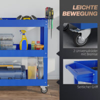 Werkzeugwagen rollbar mit 3 Ebenen aus Stahl blau