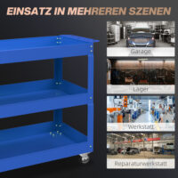 Werkzeugwagen rollbar mit 3 Ebenen aus Stahl blau