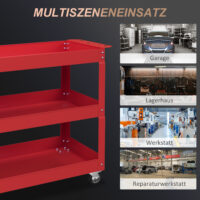 Werkzeugwagen fahrbar mit 3 Ebenen aus Stahl rot