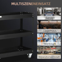 Werkzeugwagen rollbar mit 3 Ebenen für Werkstatt aus Stahl schwarz