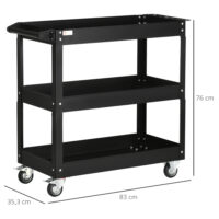 Werkzeugwagen rollbar mit 3 Ebenen für Werkstatt aus Stahl schwarz
