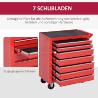 Werkzeugwagen mit 7 Schubladen belastbar bis 150kg aus Stahl rot