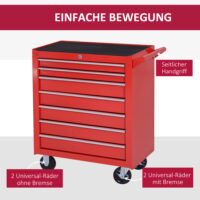 Werkzeugwagen mit 7 Schubladen belastbar bis 150kg aus Stahl rot
