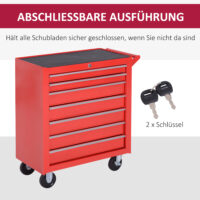 Werkzeugwagen mit 7 Schubladen belastbar bis 150kg aus Stahl rot