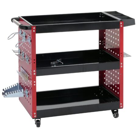 Werkzeugwagen Rollwagen Werkstattwagen 3 Ladeflächen 73x90x35cm Stahl rot