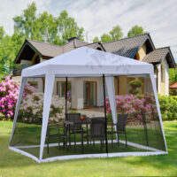 Wetterfester Gartenpavillon 3x3m mit Moskitonetz in Grau.