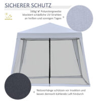 Wetterfester Gartenpavillon 3x3m mit Moskitonetz in Grau.