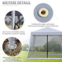 Wetterfester Gartenpavillon 3x3m mit Moskitonetz in Grau.
