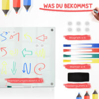 Whiteboard Magnettafel Glas mit Zubehör für Büro und Homeoffice weiss