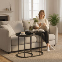 Wohnzimmertisch Set platzsparend Tablett Design Metall grau
