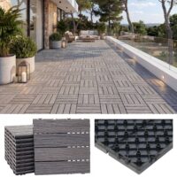 WPC Bodenfliesen Holzoptik 3D antik braun 1 m² Balkon Terrasse