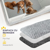 Wurfbox für Welpen leicht zu reinigen mit Unterlage aus Holz weiss