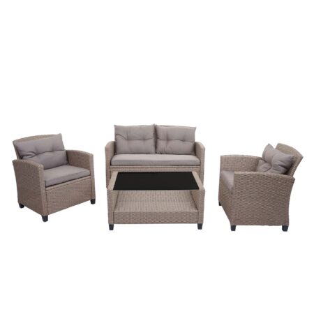 XXL Poly-Rattan Garnitur Lounge-Set Sitzgruppe Sofa Sessel grau-braun