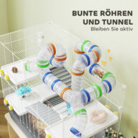 Zwerghamsterkäfig mit Tunnelsystem Zubehör und 4 Ebenen grau
