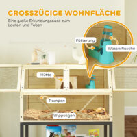 Naturholz-Zwerghamsterkäfig (87x43x101cm) mit Wasserflasche, Hütte & Rädern.