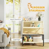 Naturholz-Zwerghamsterkäfig (87x43x101cm) mit Wasserflasche, Hütte & Rädern.